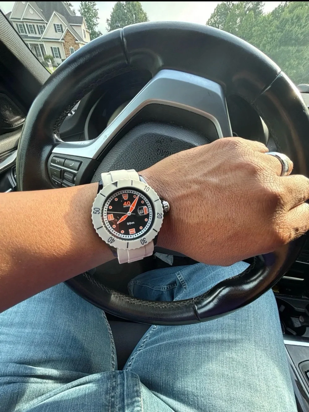 40Nine Unisex Sport Watch — Black Dial, Orange Indices, White Bezel